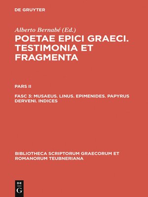 cover image of Musaeus. Linus. Epimenides. Papyrus Derveni. Indices